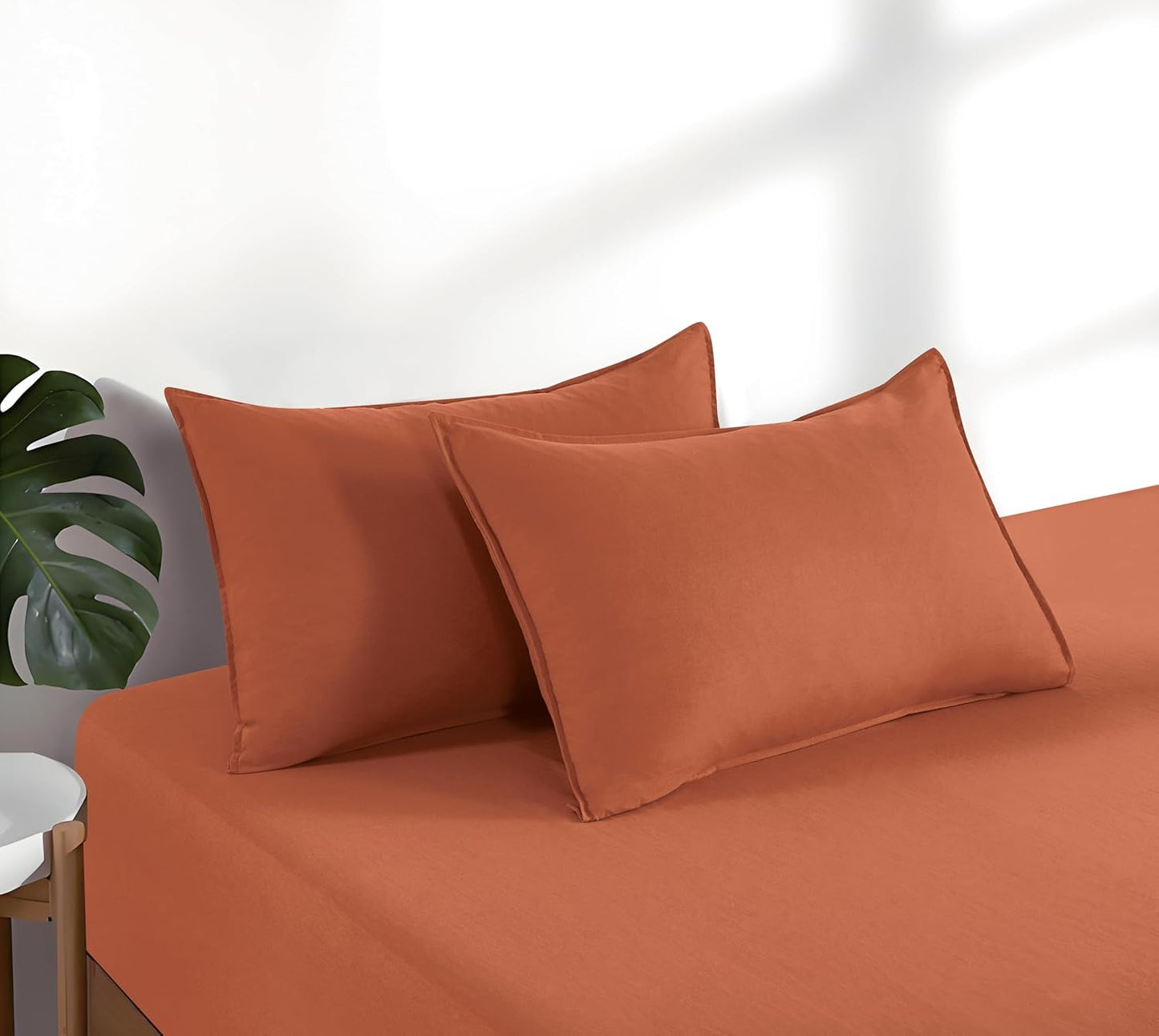 Vintage Washed Microfibre Fitted Sheet Set – Terracotta