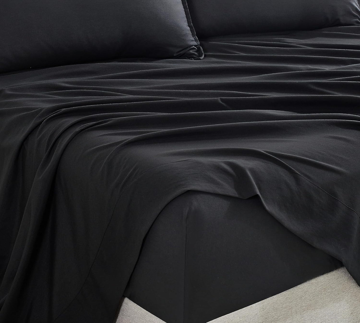 Vintage Washed Microfibre Sheet Set with 2 Pillowcases - Black