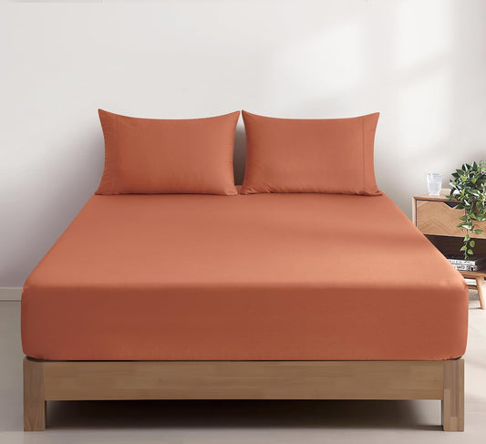 Vintage Washed Cotton Fitted Sheet Combo Set – Brick