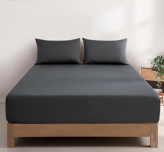 Vintage Washed Cotton Fitted Sheet Combo Set – Charcoal