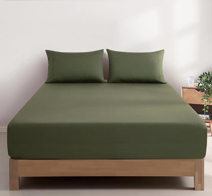 Vintage Washed Cotton Fitted Sheet Combo Set – Khaki Green