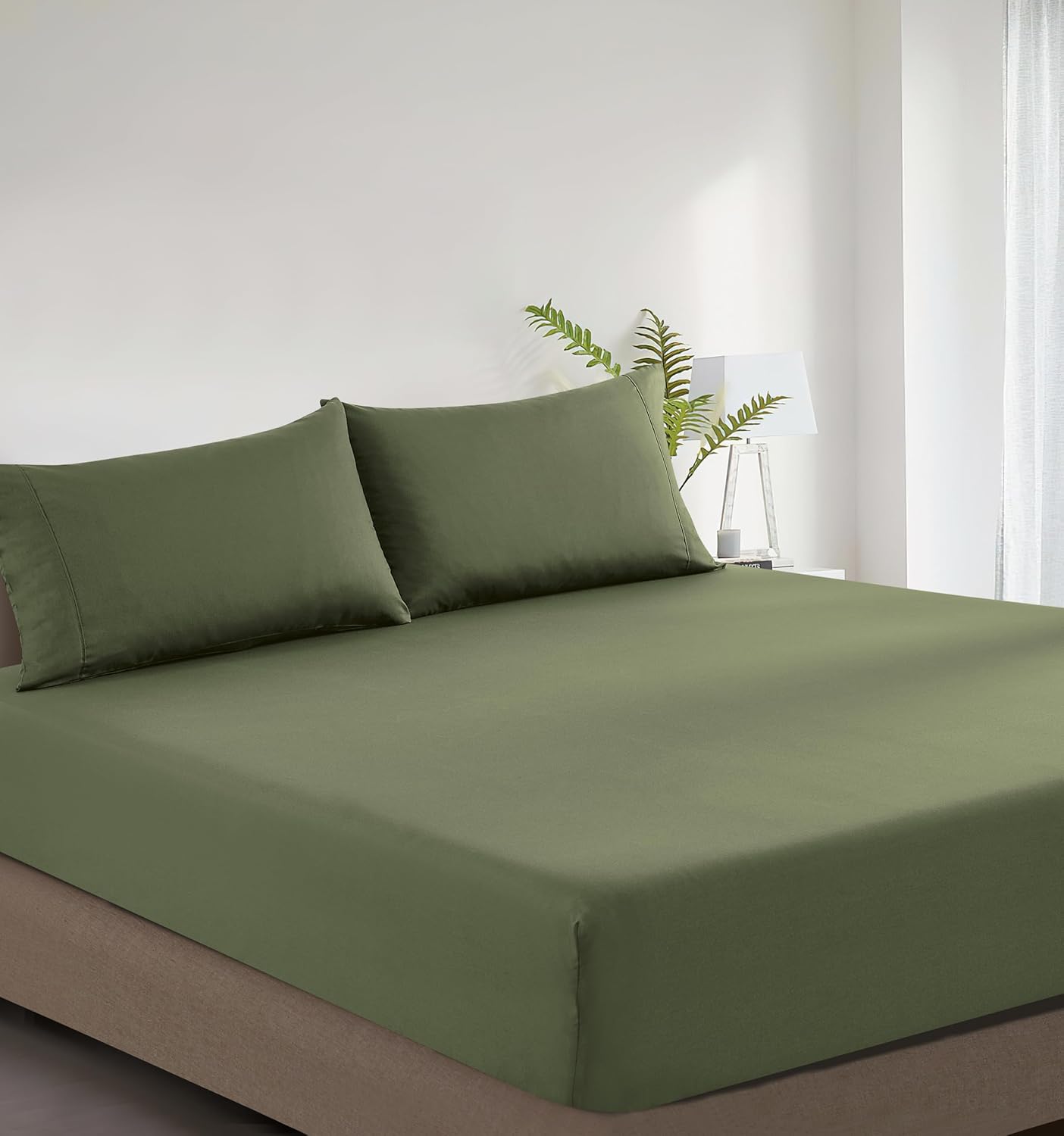 Vintage Washed Cotton Fitted Sheet Combo Set – Khaki Green