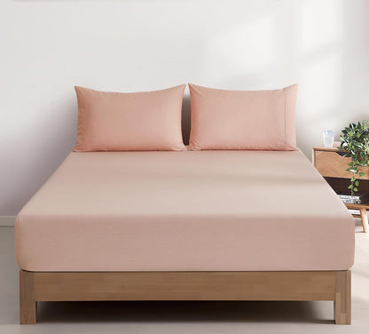 Vintage Washed Cotton Fitted Sheet Combo Set – Pink