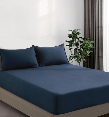 Vintage Washed Microfibre Fitted Sheet Set – Navy Blue