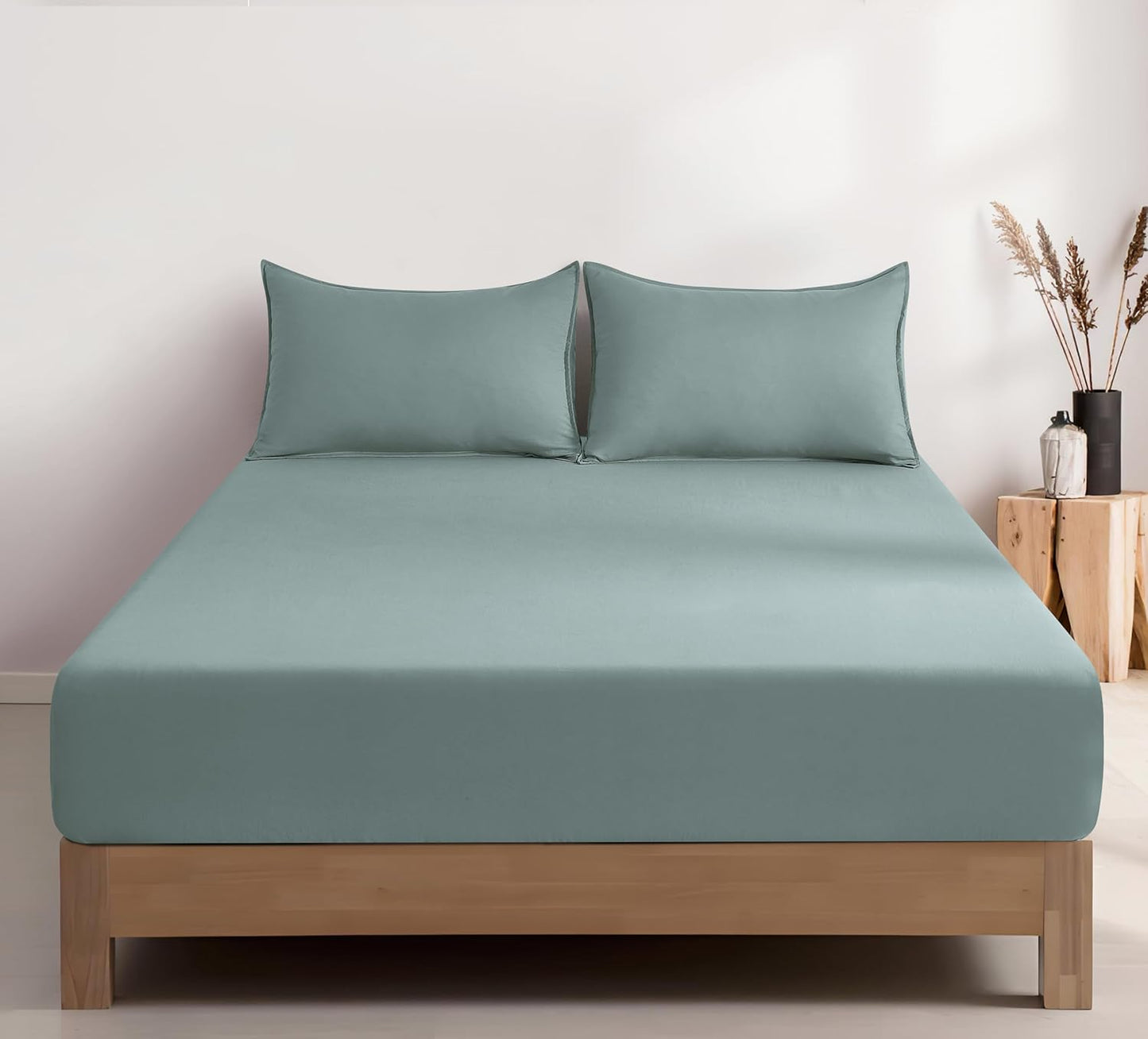 Vintage Washed Microfibre Fitted Sheet Set – Seafoam