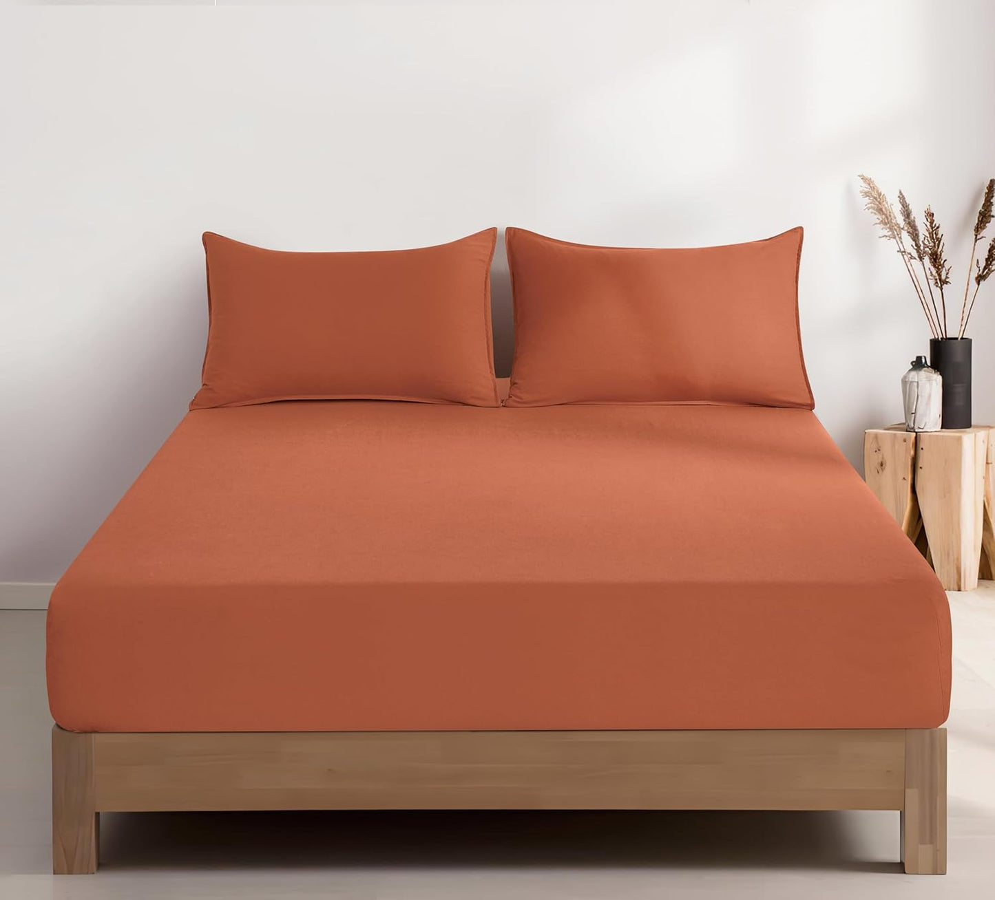 Vintage Washed Microfibre Fitted Sheet Set – Terracotta