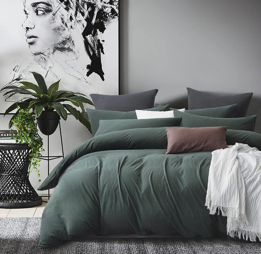 Green Jersey Cotton Quilt Cover Set – 3PC