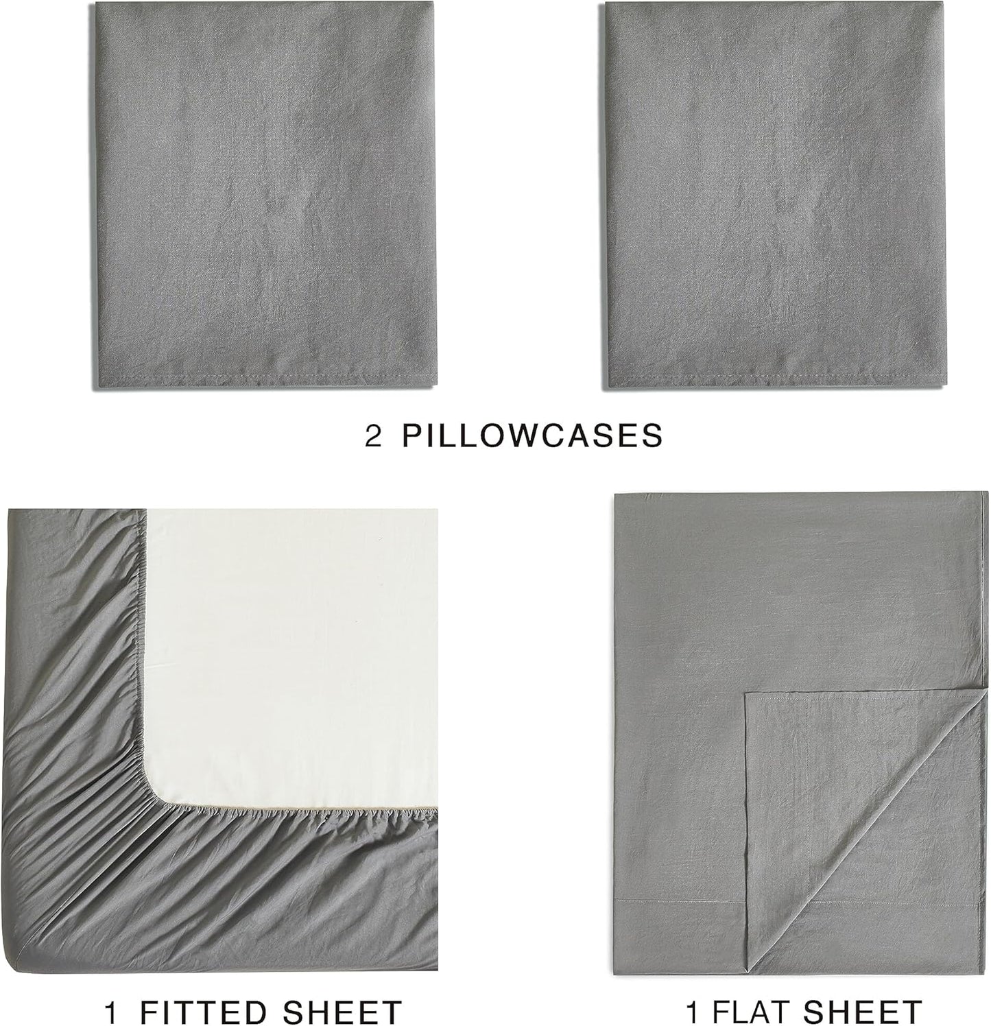 Vintage Washed Microfibre Sheet Set with 2 Pillowcases - Grey
