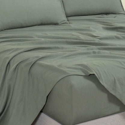 Vintage Washed Microfibre Sheet Set with 2 Pillowcases - Khaki Green