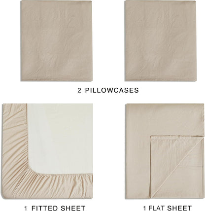 Vintage Washed Microfibre Sheet Set with 2 Pillowcases - Linen