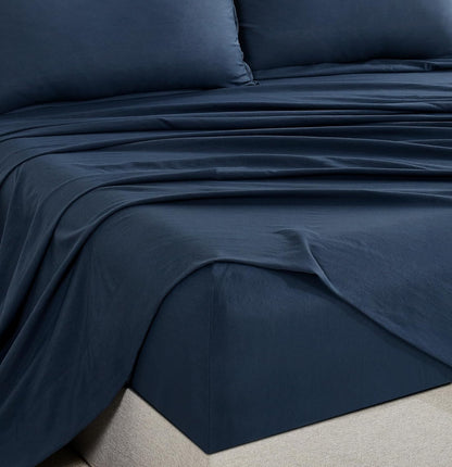 Vintage Washed Microfibre Sheet Set with 2 Pillowcases - Navy