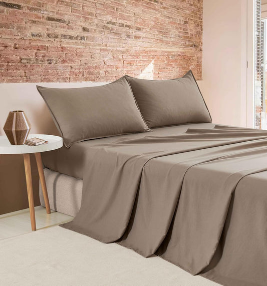 Vintage Washed Microfibre Sheet Set - Truffle