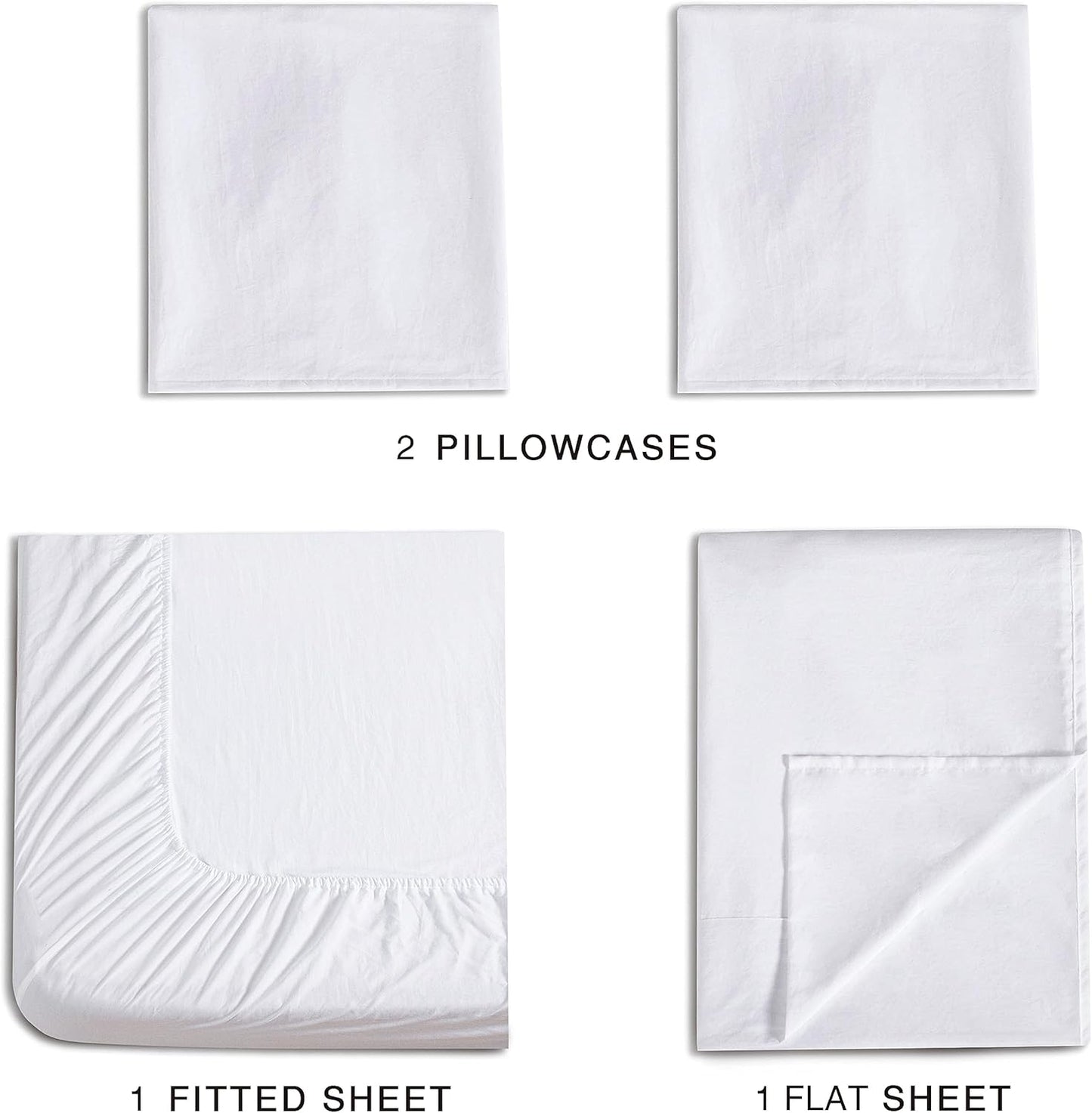Vintage Washed Microfibre Sheet Set with 2 Pillowcases - White