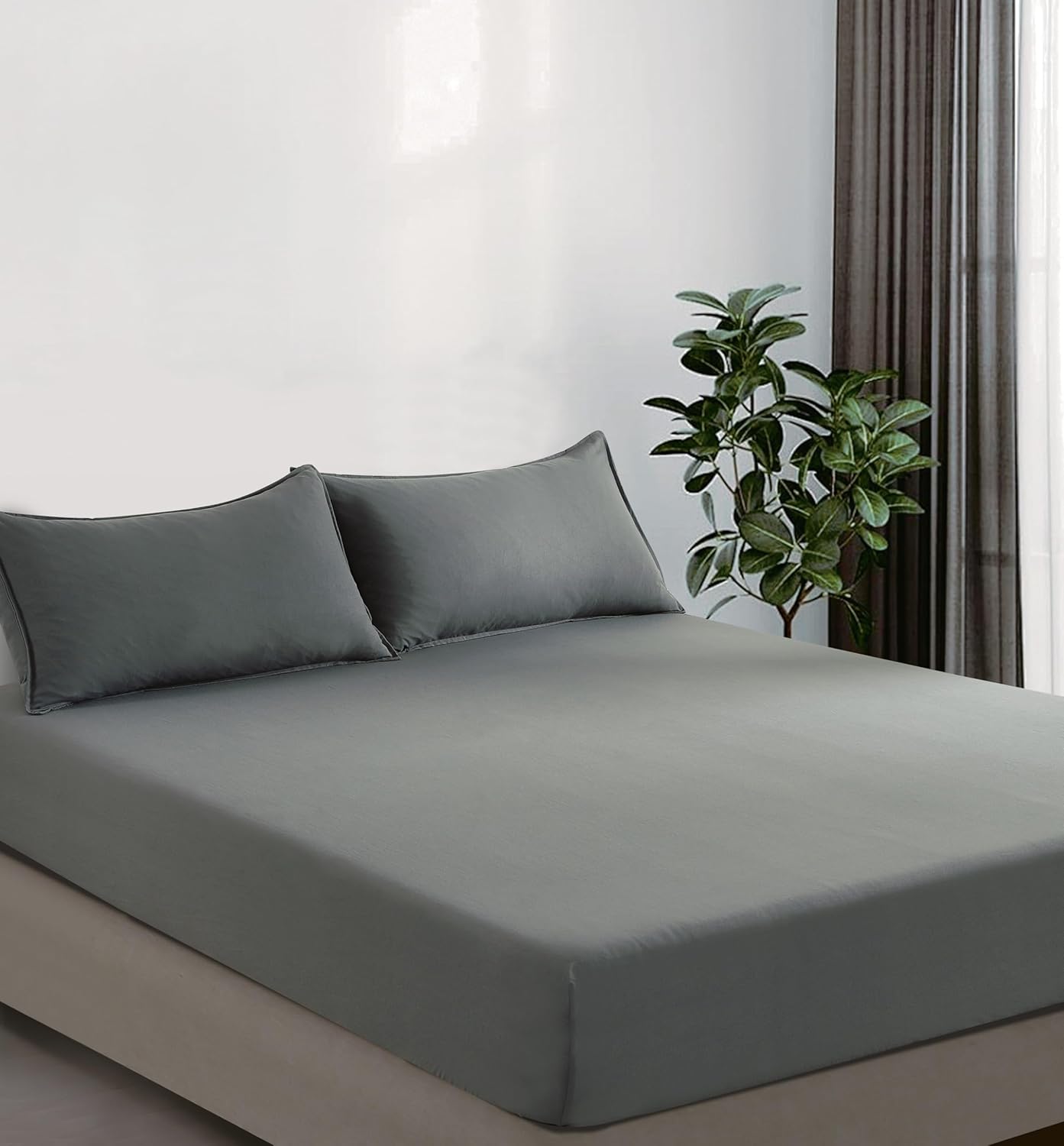 Vintage Washed Microfibre Fitted Sheet Set –  Grey