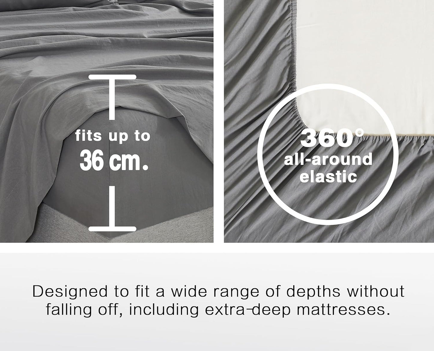 Vintage Washed Microfibre Fitted Sheet Set –  Grey