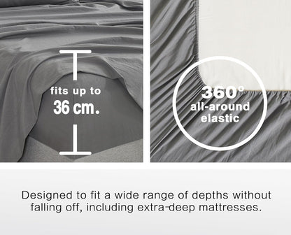 Vintage Washed Microfibre Fitted Sheet Set –  Grey