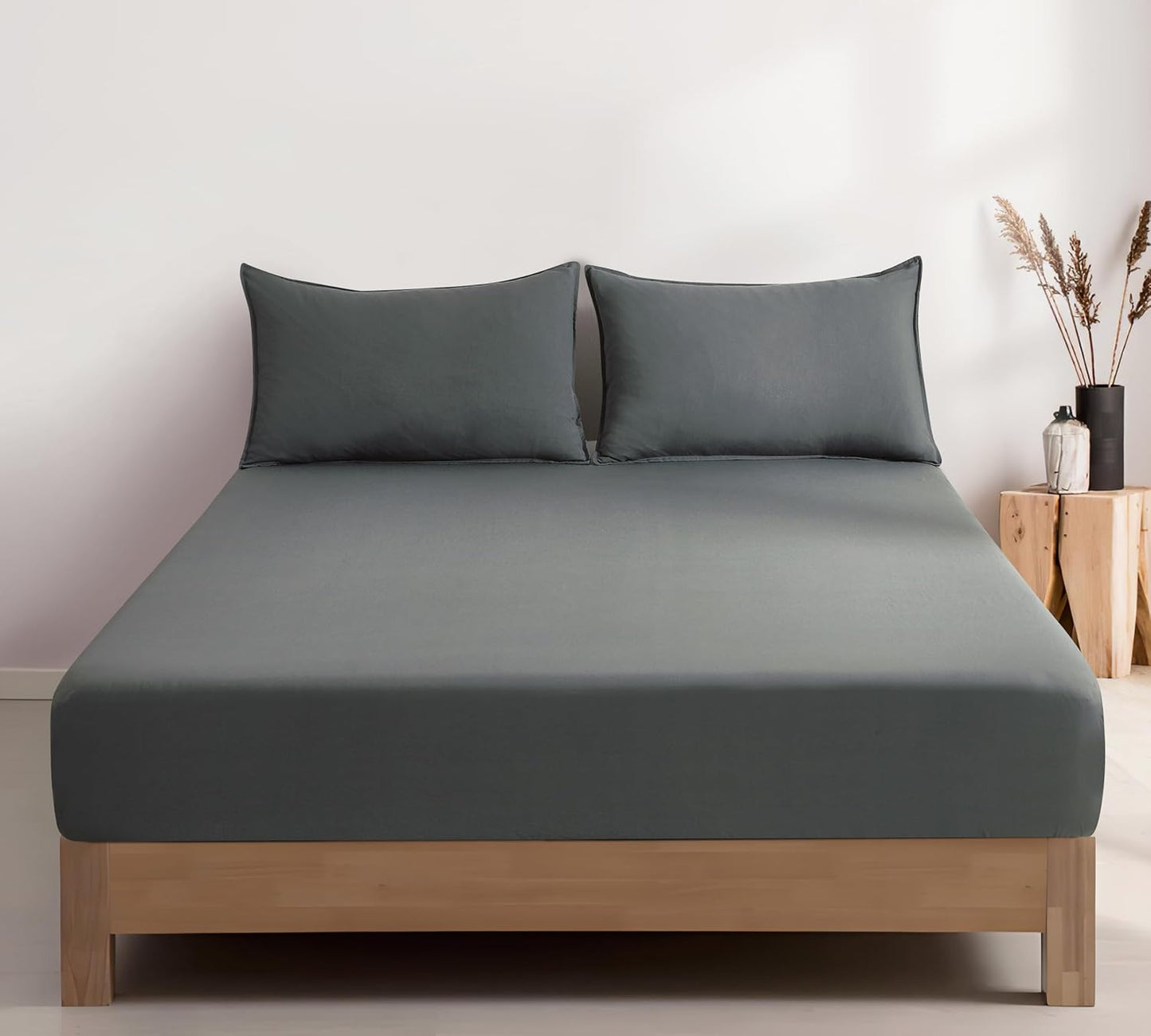 Vintage Washed Microfibre Fitted Sheet Set –  Grey