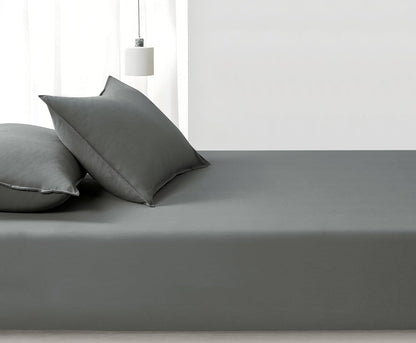 Vintage Washed Microfibre Fitted Sheet Set –  Grey