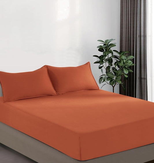 Vintage Washed Microfibre Fitted Sheet Set – Terracotta