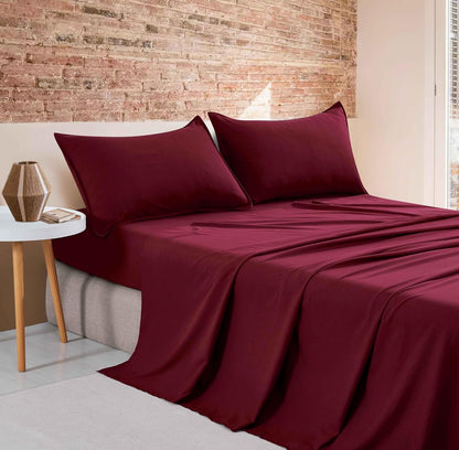 Vintage Washed Microfibre Sheet Set - Burgundy