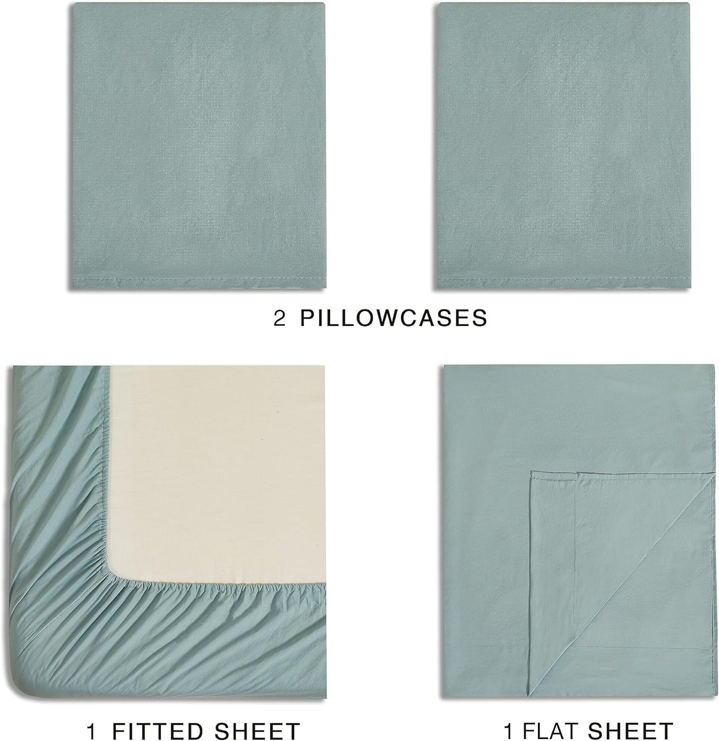 Vintage Washed Microfibre Sheet Set with 1 Pillowcase - Seafoam