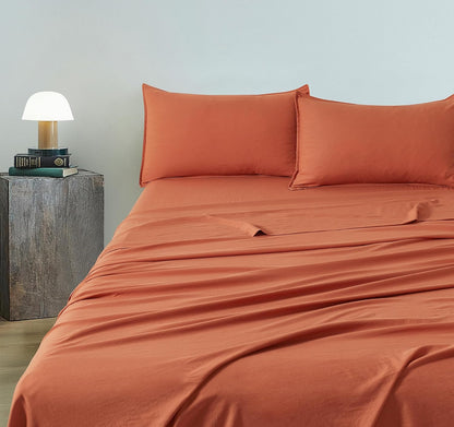 Vintage Washed Microfibre Sheet Set with 1 Pillowcase - Terracotta