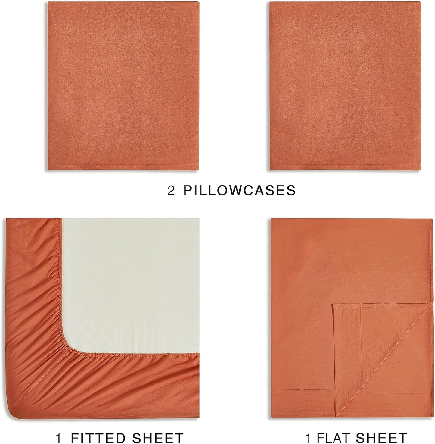 Vintage Washed Microfibre Sheet Set with 1 Pillowcase - Terracotta