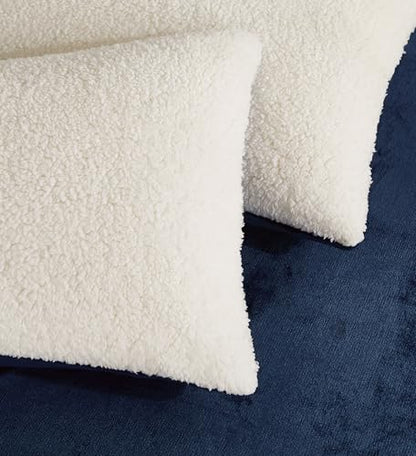 Navy Blue Teddy Sherpa Quilt Cover Set - 3PC