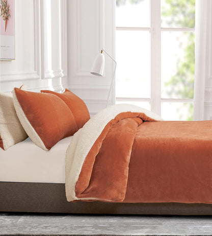 Terracotta Teddy Sherpa Quilt Cover Set - 3PC