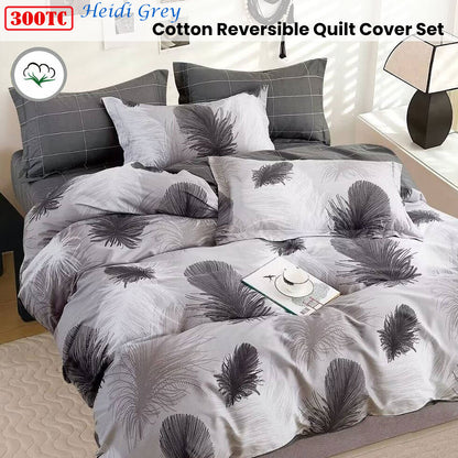 Heidi Grey Reversible Cotton Quilt Cover Set - 3PC