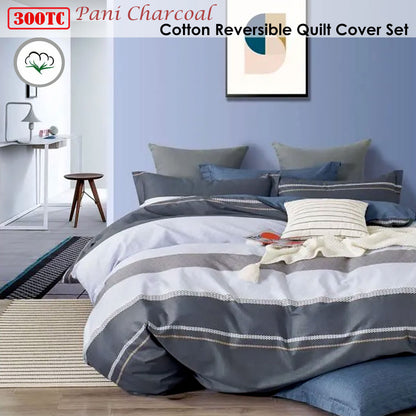 Pani Charcoal Reversible Quilt Cover Set - 3PC
