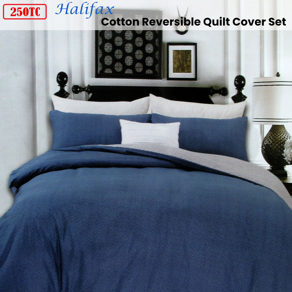 Halifax Cotton Reversible Quilt Cover Set - 3PC