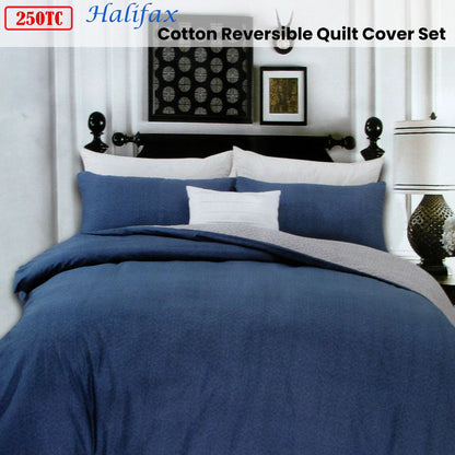 Halifax Cotton Reversible Quilt Cover Set - 3PC
