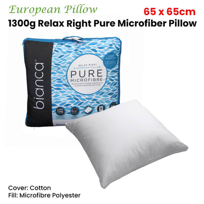 1300g Relax Right Pure Microfiber European Pillow 65 x 65cm