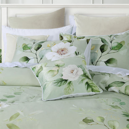 Salisbury Sage Floral Cotton Sateen Quilt Cover Set - 3PC