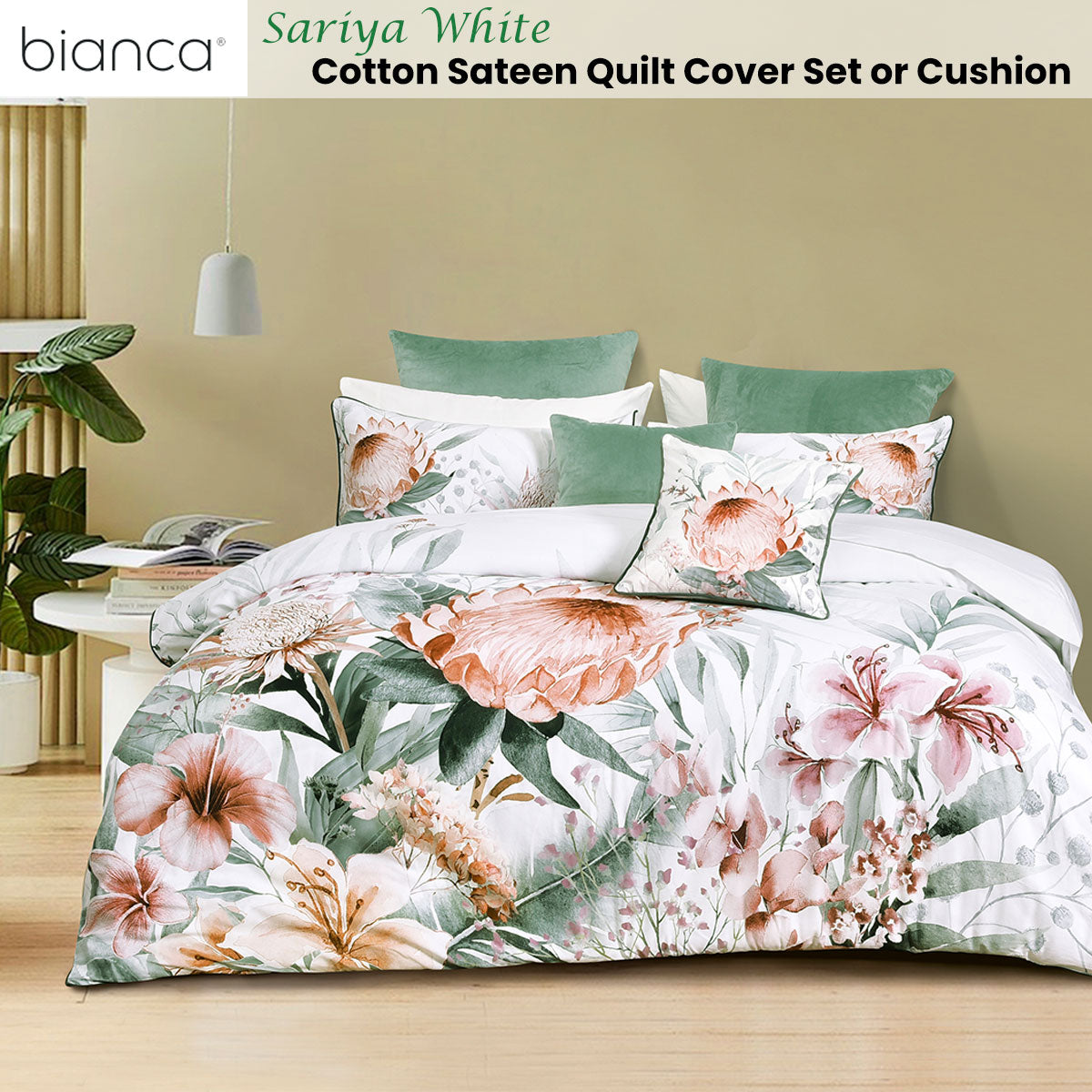 Sariya White Cotton Sateen Quilt Cover Set - 3PC