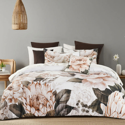 Somerset White Cotton Sateen Floral Quilt Cover Set - 3PC