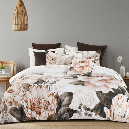 Somerset White Cotton Sateen Floral Quilt Cover Set - 3PC