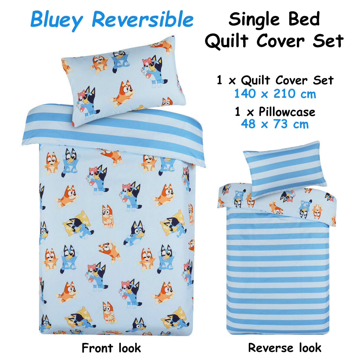 Bluey Bingo Reversible Striped Licensed Quilt Cover Set - 2PC