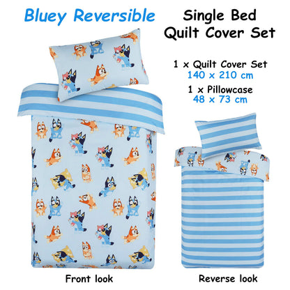 Bluey Bingo Reversible Striped Licensed Quilt Cover Set - 2PC