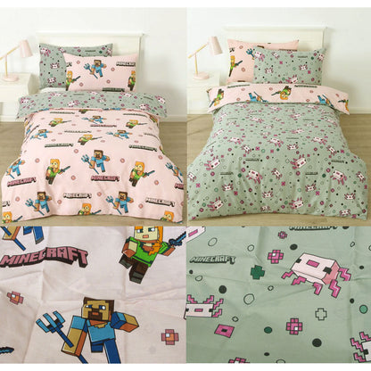 Minecraft Reversible Cotton Boys Girls Quilt Cover Set - 3PC