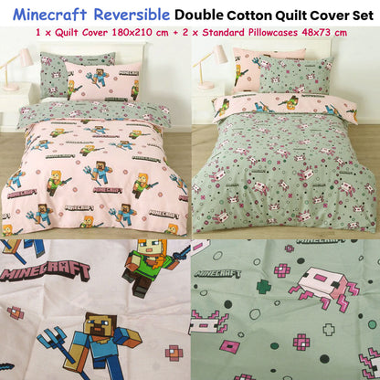 Minecraft Reversible Cotton Boys Girls Quilt Cover Set - 3PC