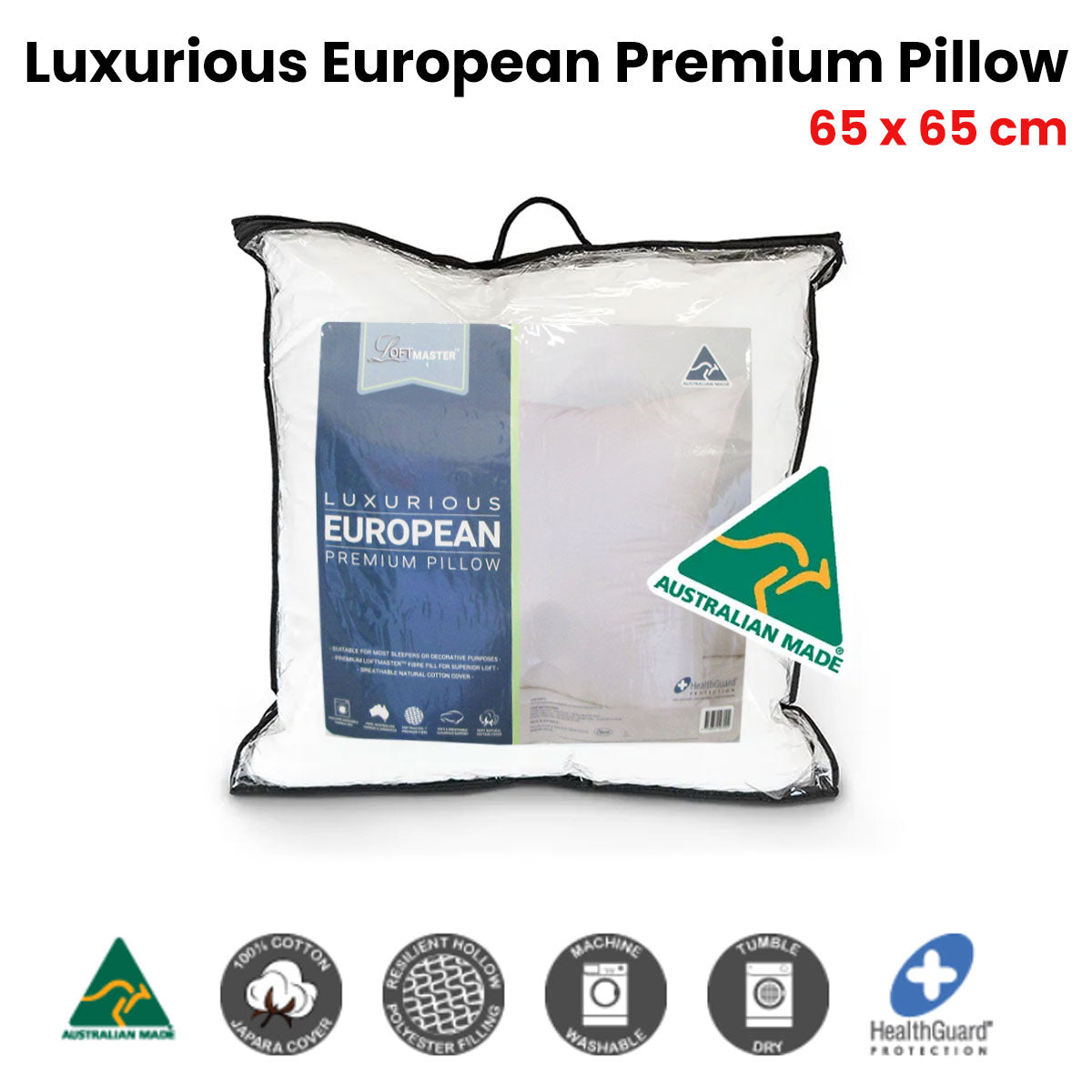 Luxurious Cotton Cover Premium European Pillow 65 x 65 cm