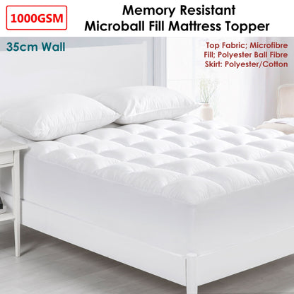1000GSM Memory Resistant Microball Fill Mattress Topper - Super King