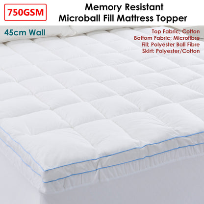 750GSM Memory Resistant Microball Fill Mattress Topper - Super King