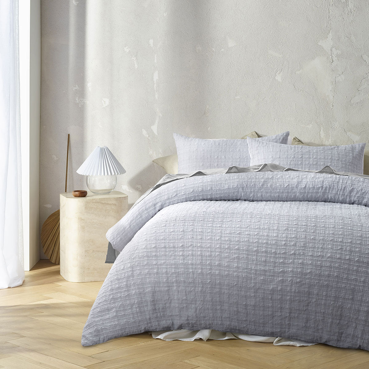 Augusta Grey Ruched Quilt Cover Set - 3PC