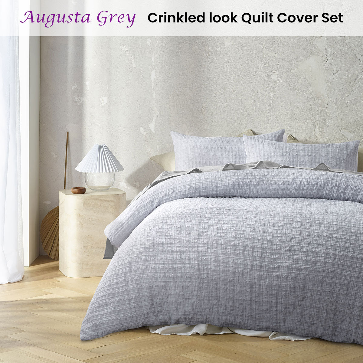 Augusta Grey Ruched Quilt Cover Set - 3PC