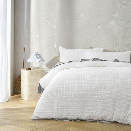 Augusta White Ruched Quilt Cover Set - 3PC