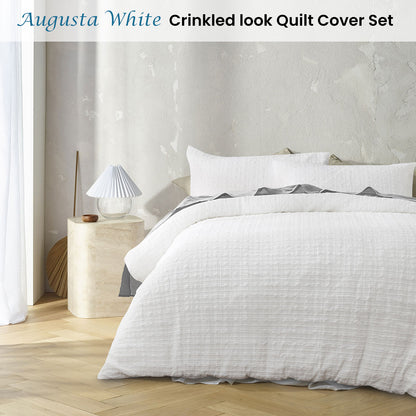 Augusta White Ruched Quilt Cover Set - 3PC