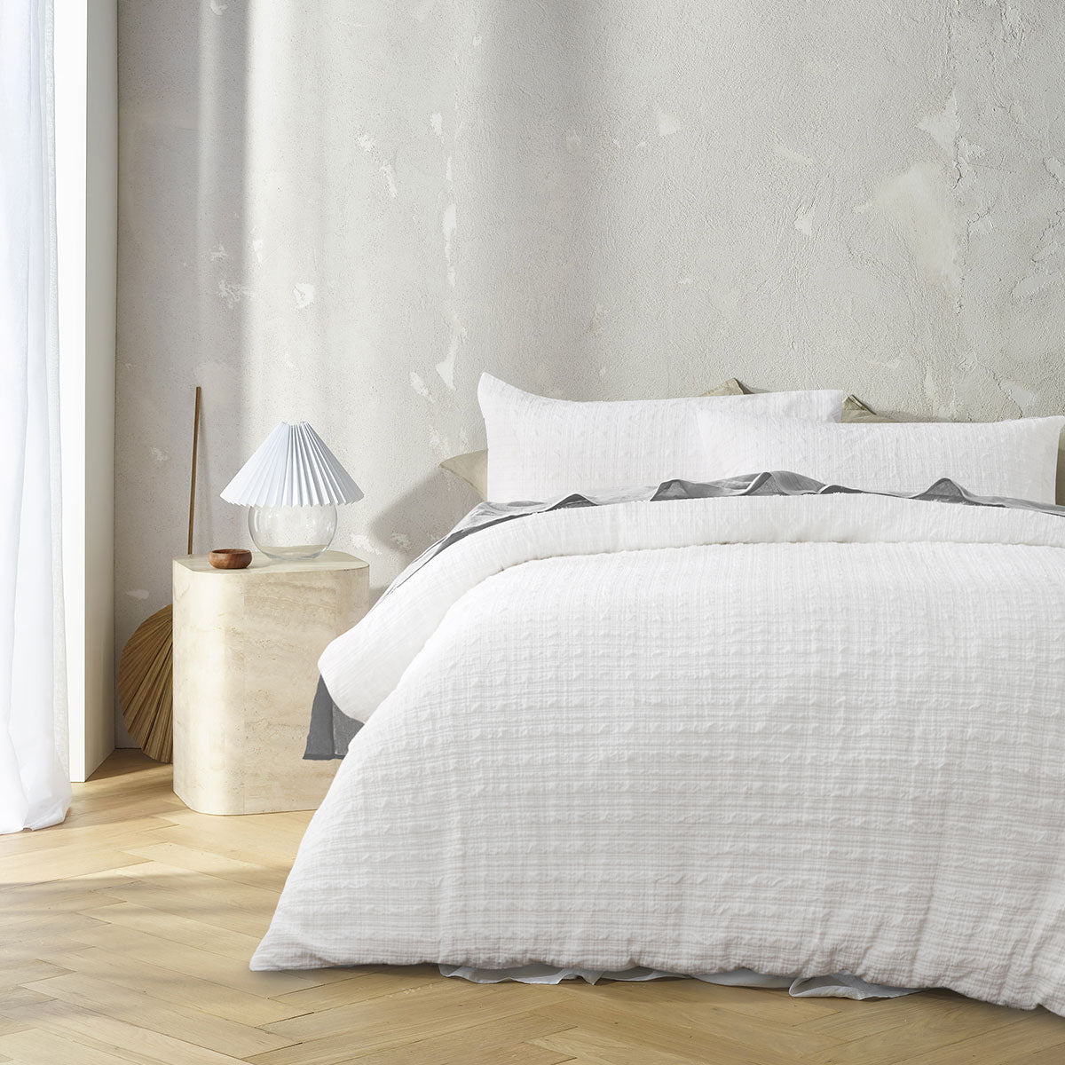 Augusta White Ruched Quilt Cover Set - 2PC